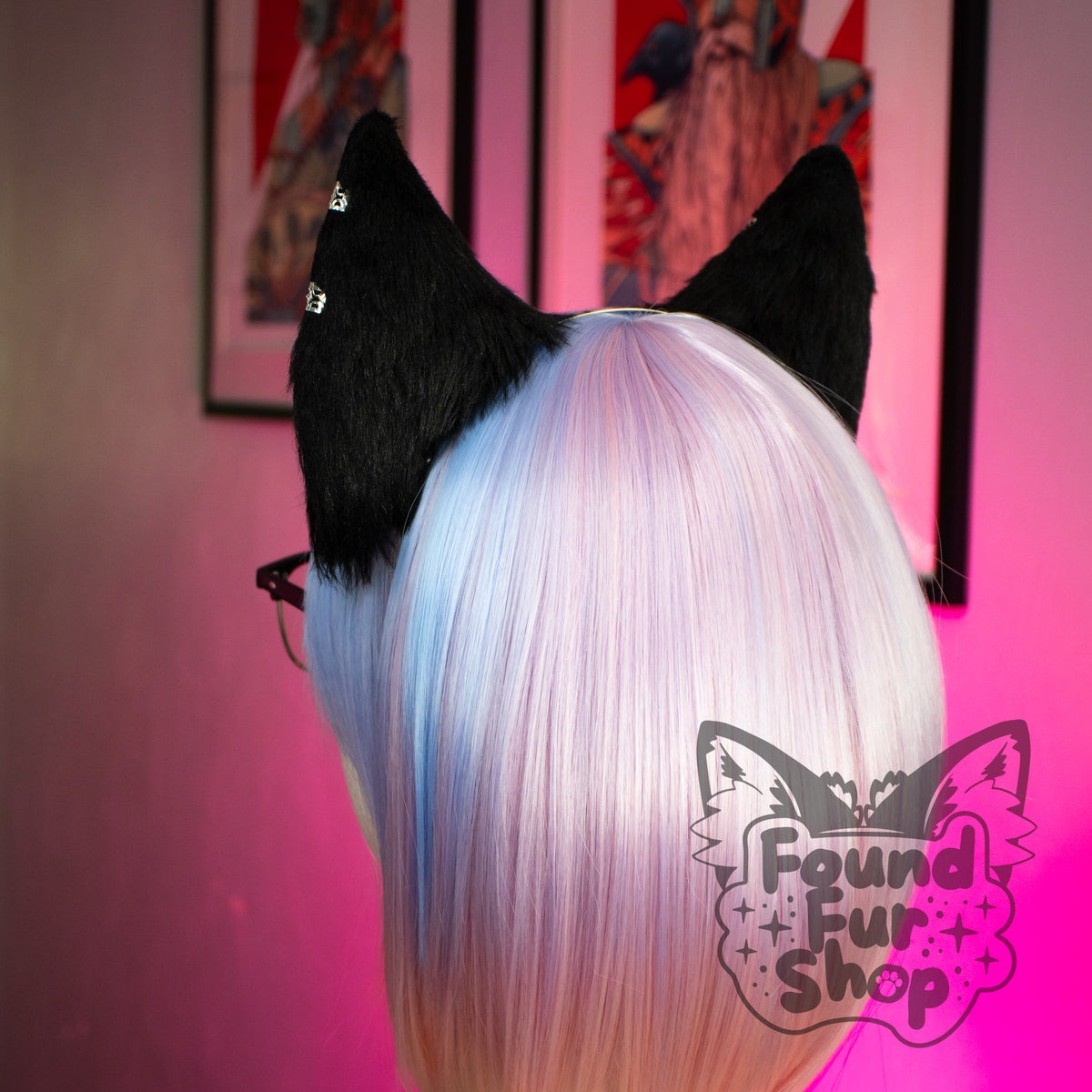 "Billie" - Black and Green Cat Ears
