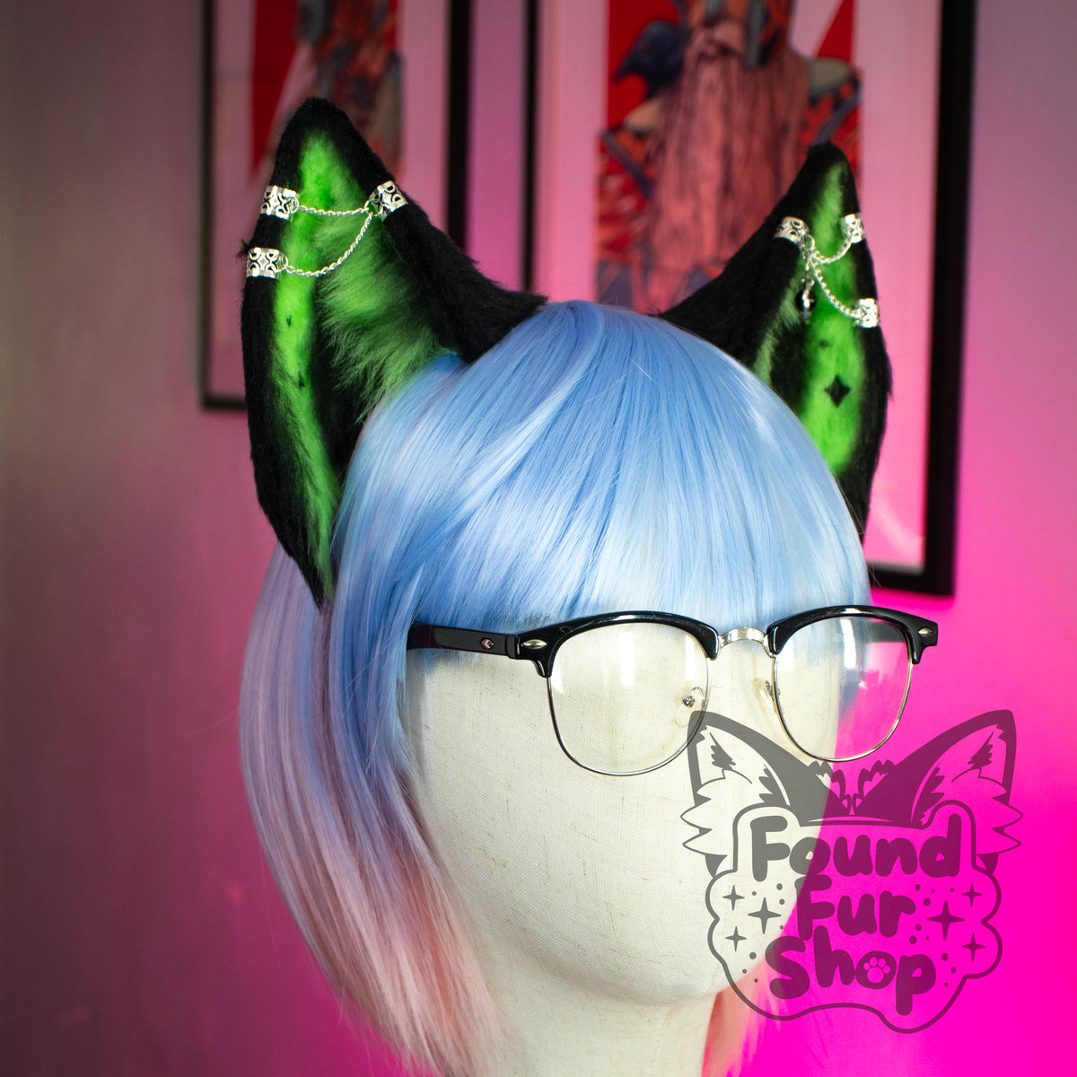 "Billie" - Black and Green Cat Ears