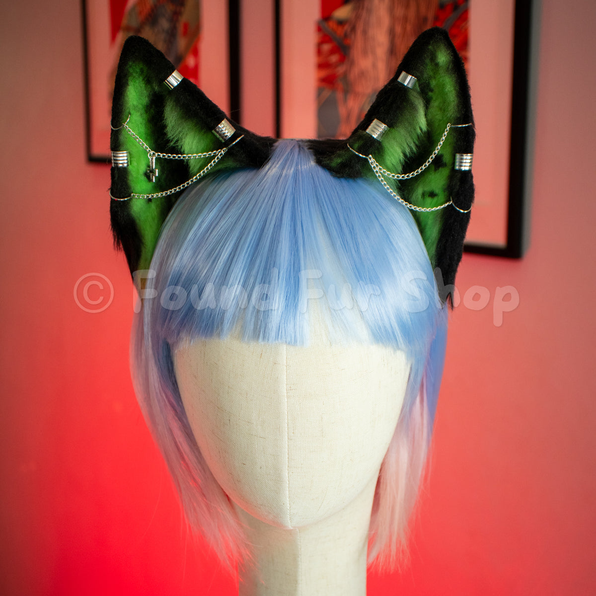 "Billie" - Black and Green Cat Ears
