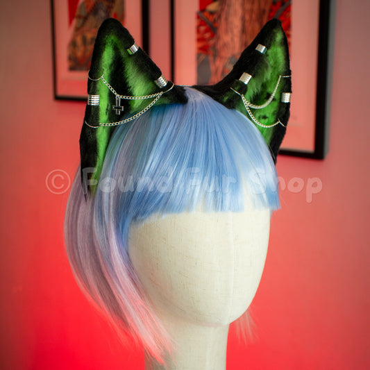 "Billie" - Black and Green Cat Ears
