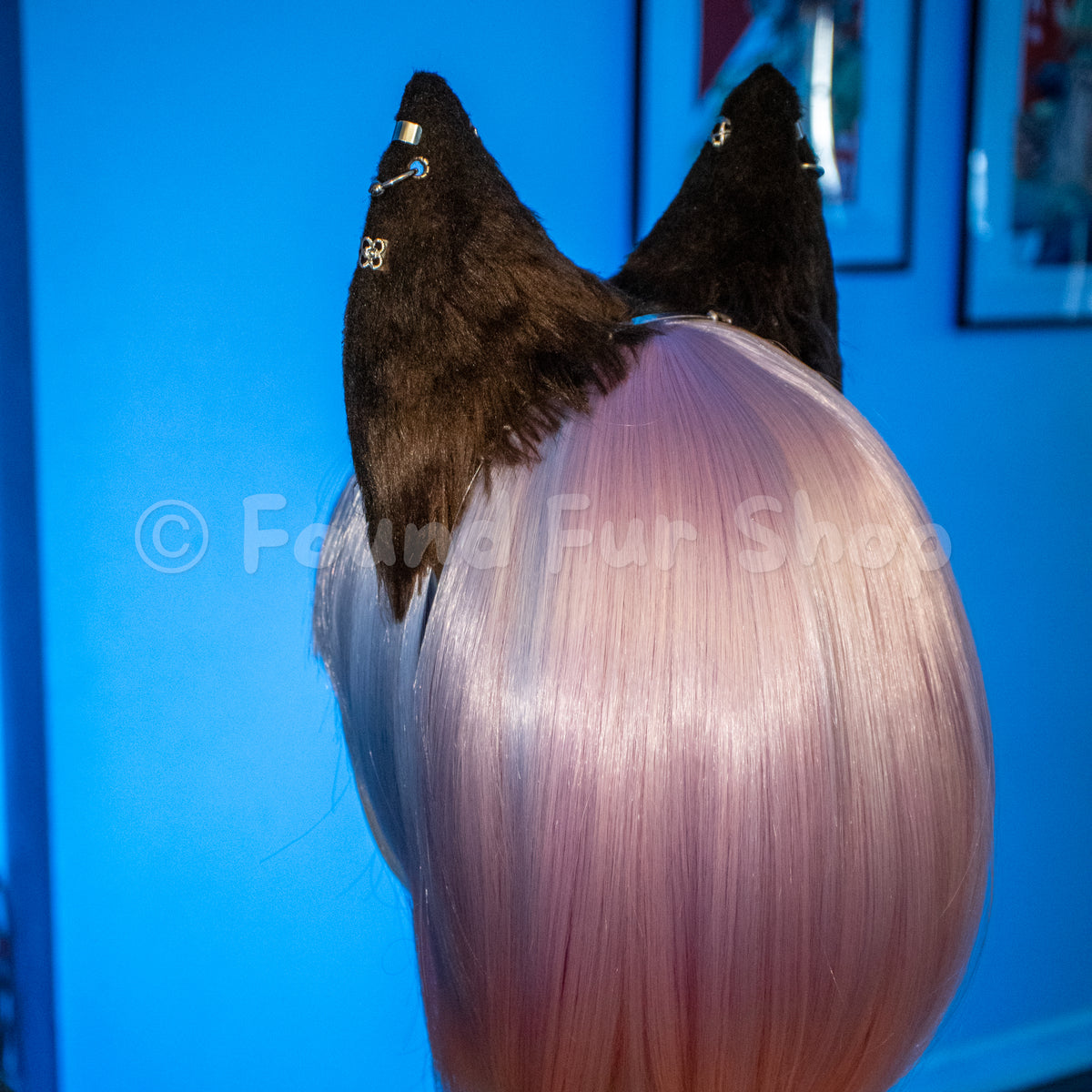 "Queenie" - Brown and Pink Cat Ears with Hearts
