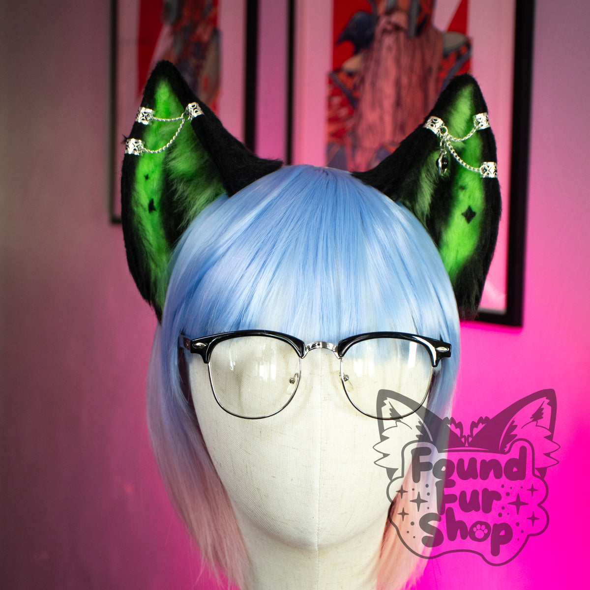 "Billie" - Black and Green Cat Ears