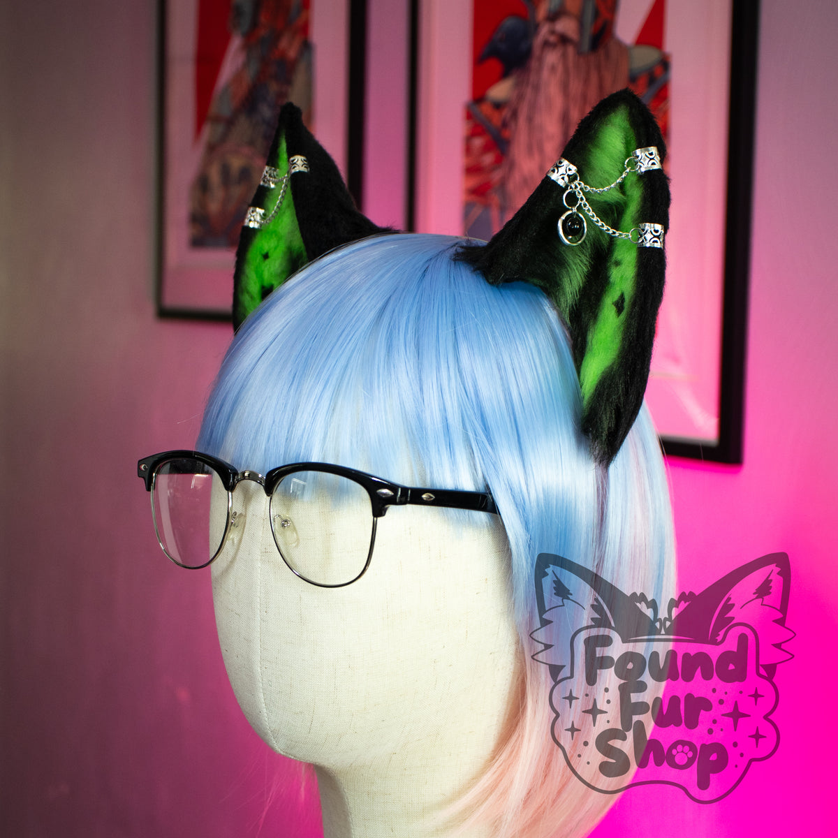 "Billie" - Black and Green Cat Ears