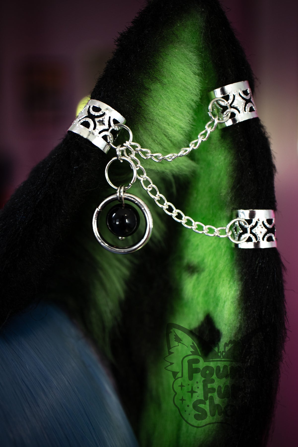 "Billie" - Black and Green Cat Ears