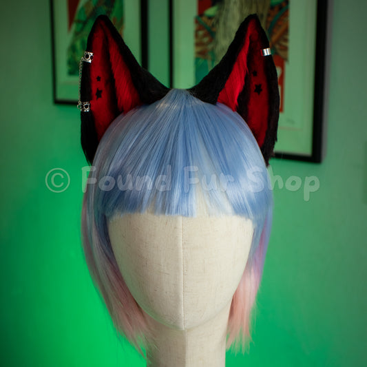 "Misha" - Black and Red Cat Ears