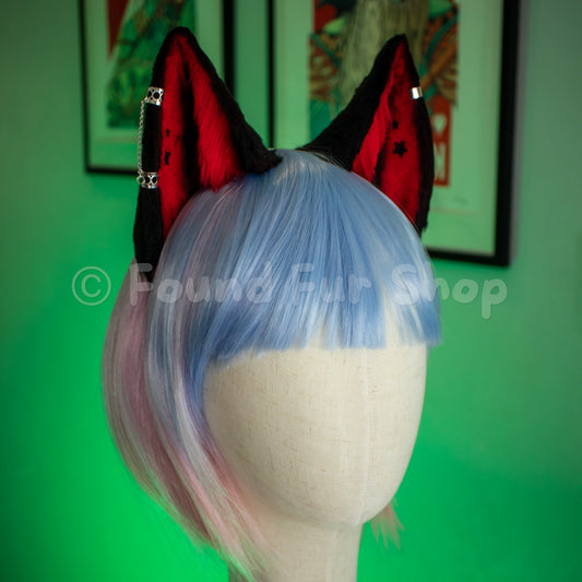 "Misha" - Black and Red Cat Ears