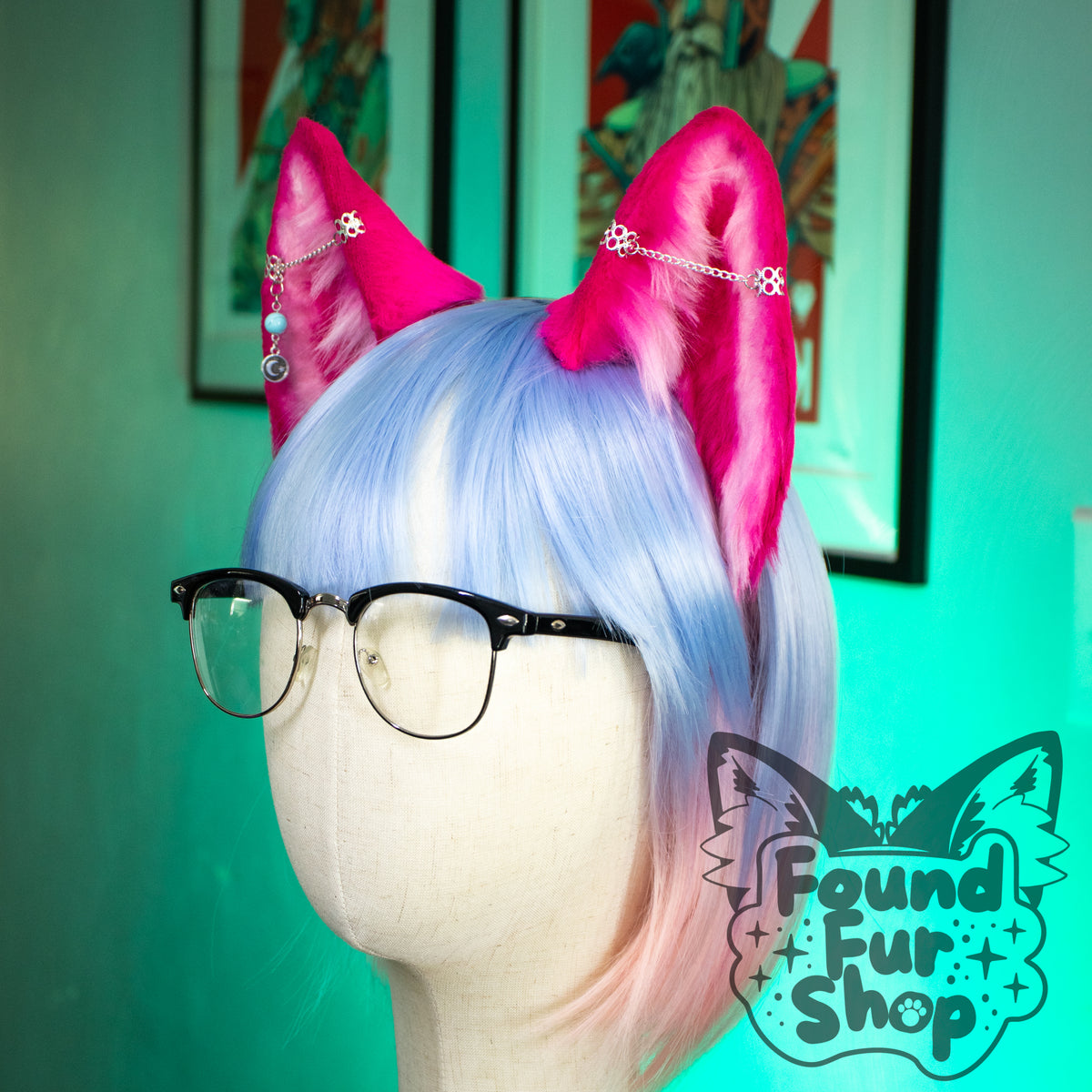 "Feyre" - Bright Pink and White Cat Ears
