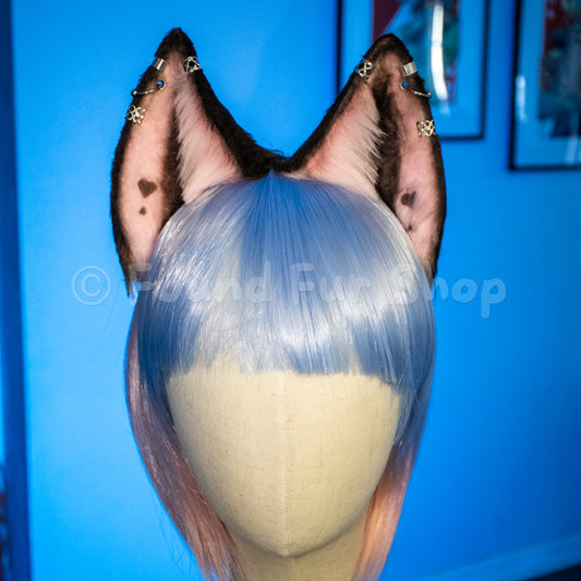 "Queenie" - Brown and Pink Cat Ears with Hearts